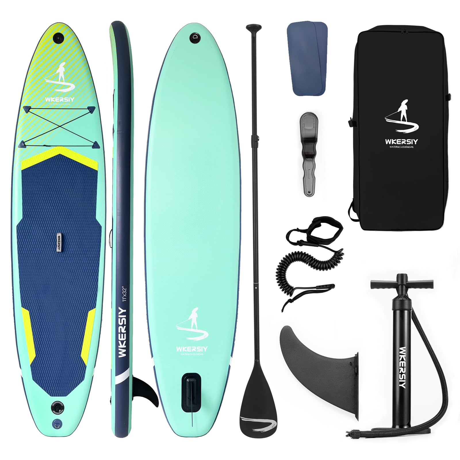 WKERSIY Tavola SUP Gonfiabile 335cm Multiuso, Set Completo con Remo Regolabile, Pompa ad Aria, Zaino e Accessori, Stabile Antiscivolo per Sport Acquatici Adatta a Principianti ed Esperti