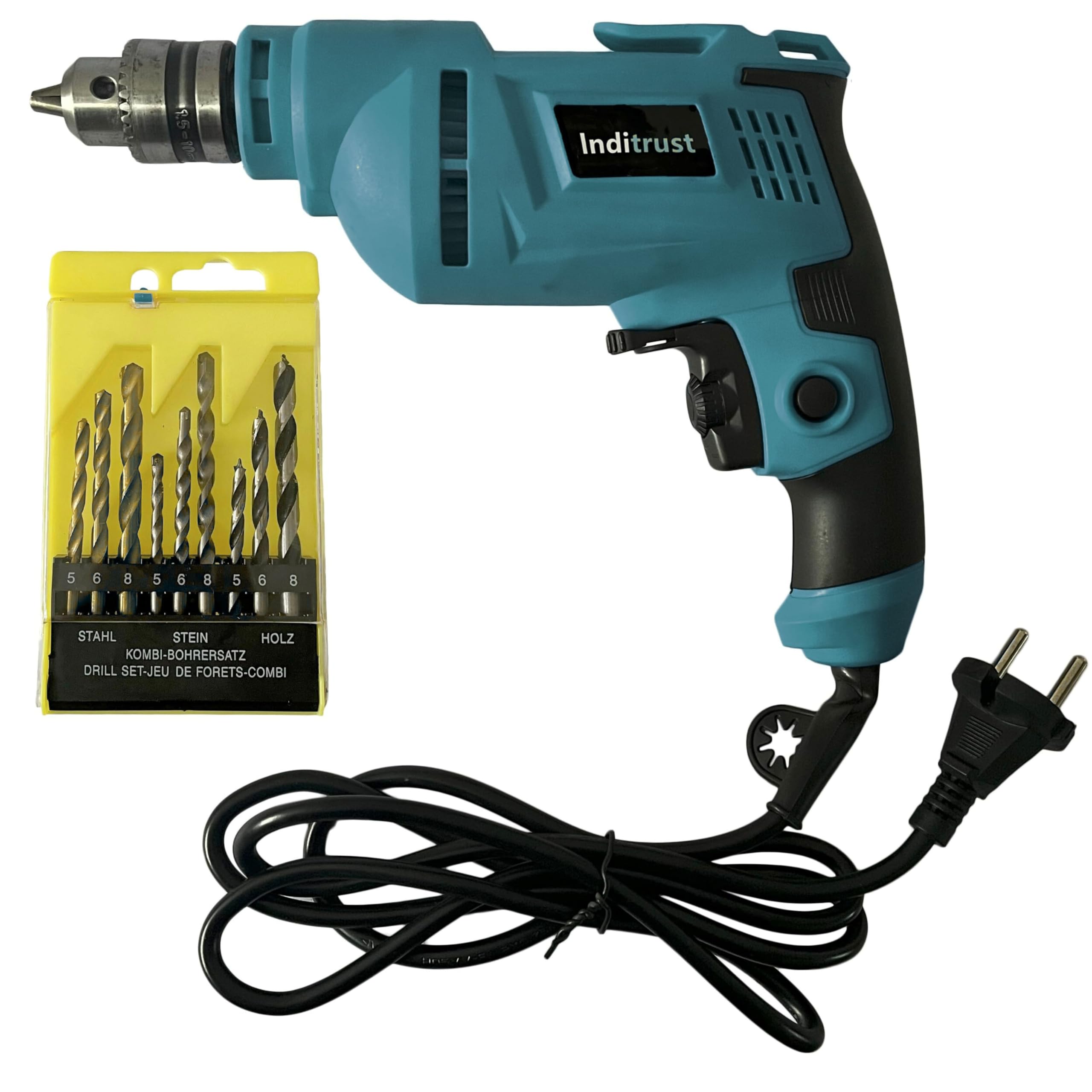 Inditrust All New 500W 10mm drill machine 6 Month warranty, 100% Copper Winding Forward/Reverse for Wood & Metal Work with Variable Speed Control with 9pc Drill bit set (BLUE)-picture-15