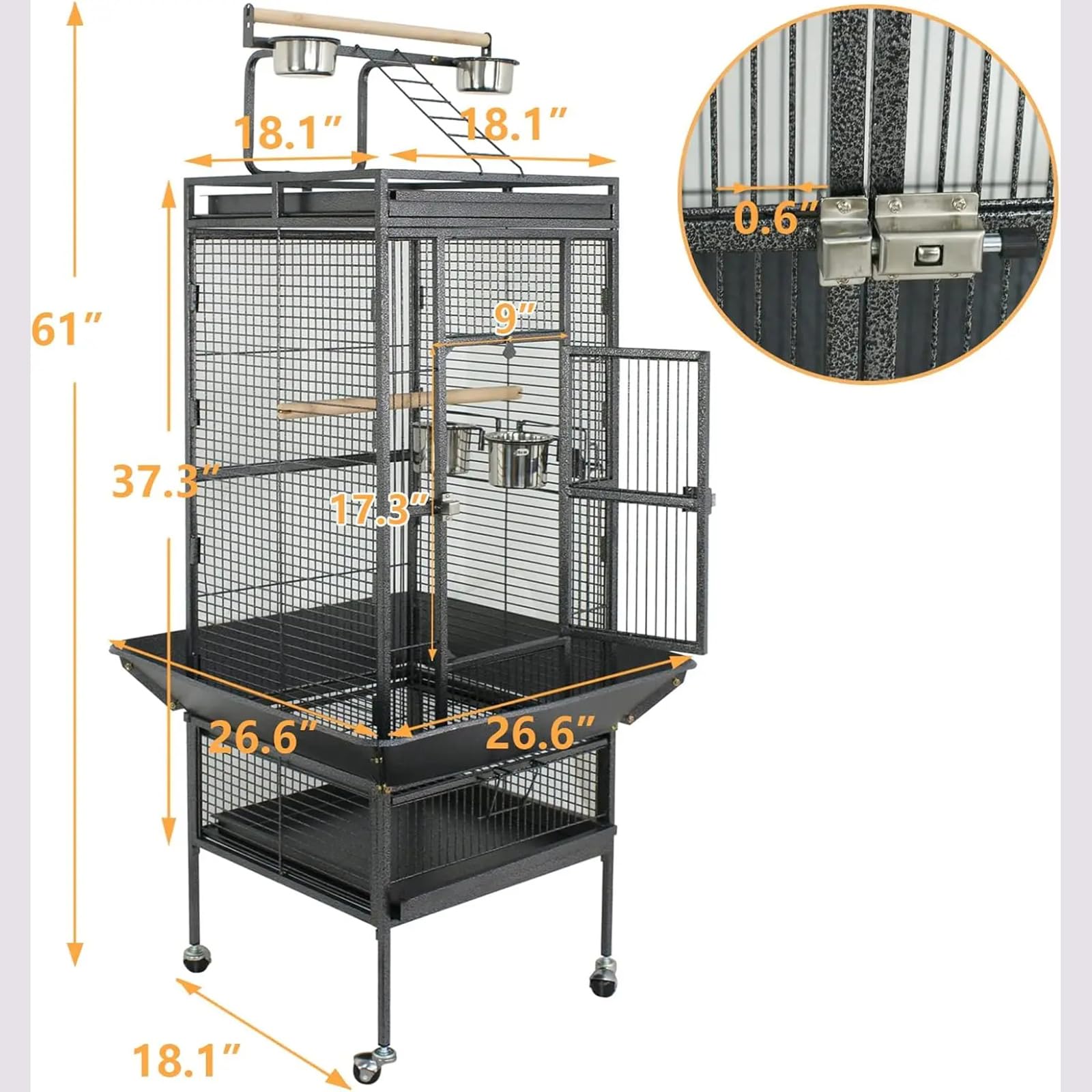Multifunktionaler 61-Zoll-Papageien-Vogelkäfig, großer Vogelkäfig aus Metall, geeignet für Verschiedene Vögel Wie Papageien, Schwarz