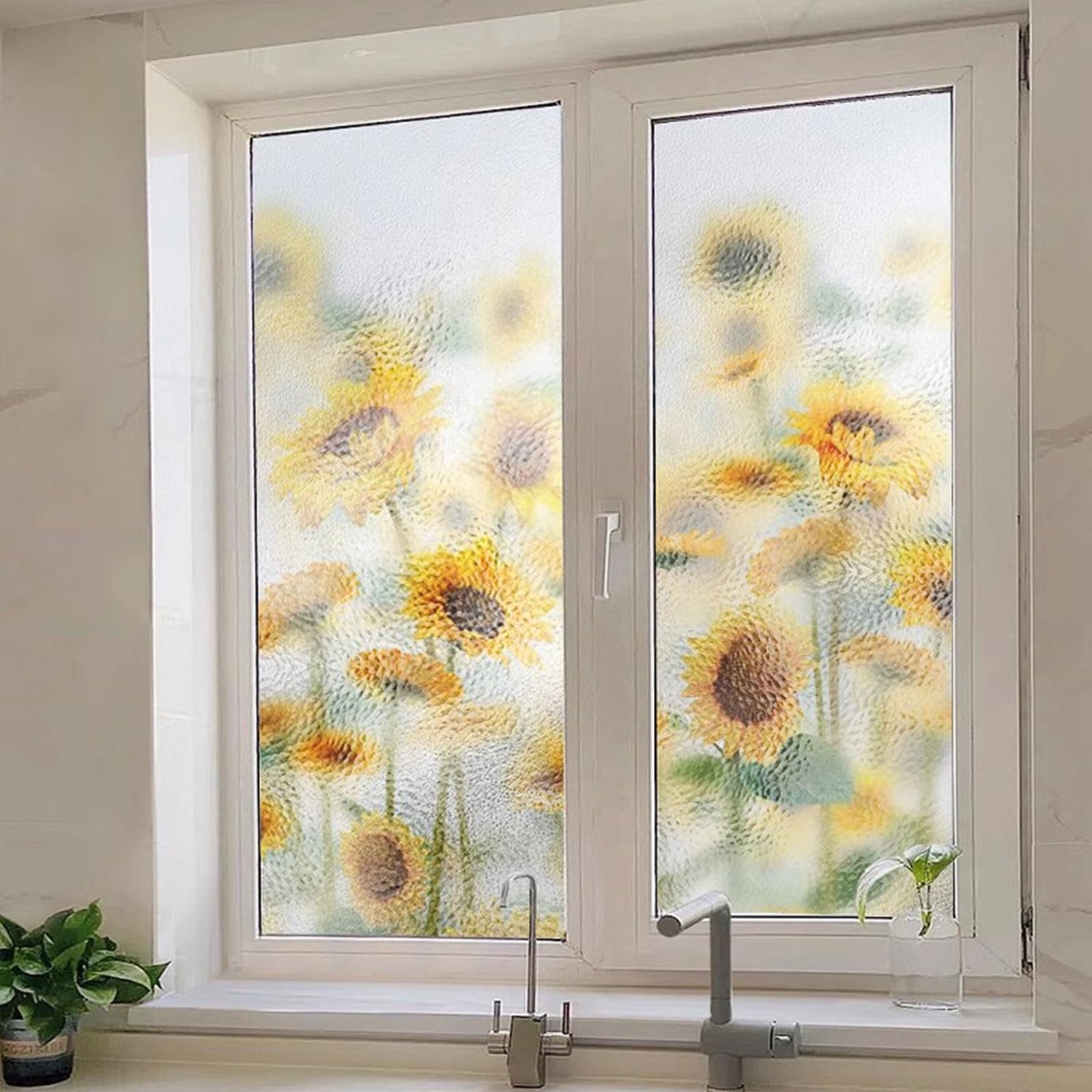 Eiauiuo Patterned Window Film Privacy Sticker, PVC Static Cling Glass Film