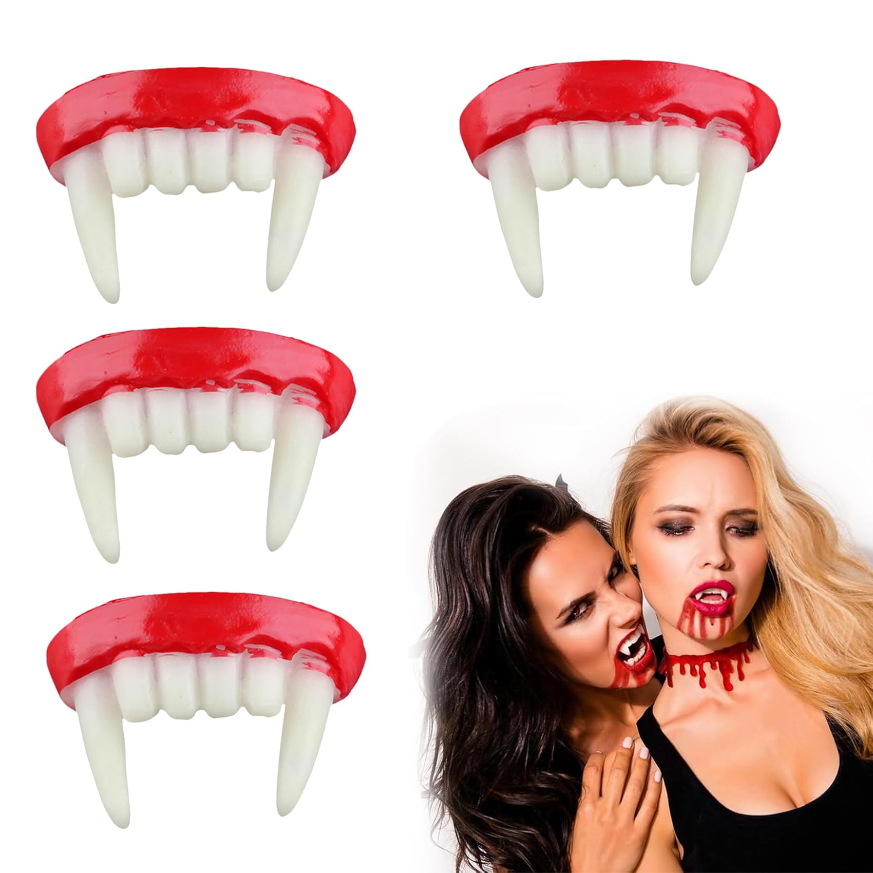 Alrens 4pcs Fake Vampire Teeth for Kids Vampire Fangs Costume Accessories for Halloween Masquerade Theme Party Cosplay
