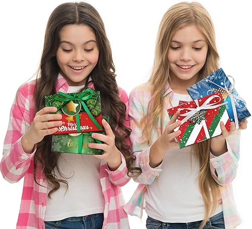 Miniatura 5 de Yeaqee 60 juegos de cajas de regalo de papel de aluminio de Navidad con lazo de 4.5 x 3.25 x 0.4 pulgadas, sobres de dinero para dinero en efectivo,