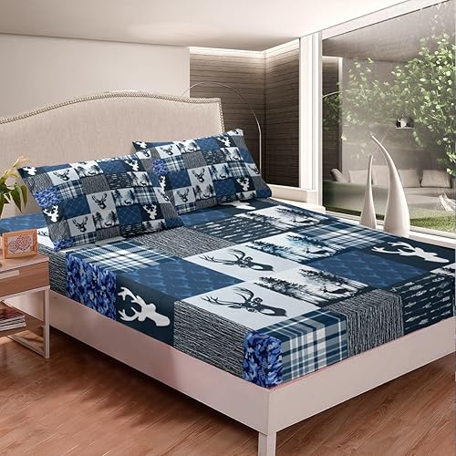 Miniatura 4 de Erosebridal Juego de sábanas de alce rústico para adolescentes y jóvenes, juego de ropa de cama de cuernos de camuflaje matrimonial, sábana bajera