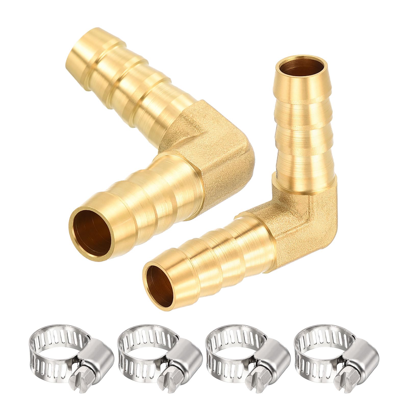 sourcing map 2pcs 90 Degree Elbow 1/2"(15mm) to 1/2"(15mm) Brass Barb Fittings W/ 4pcs Brass Clamps, Metals Splicer Mender for 3D Printing, Air Compressor, CNC Machine, Dies