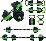 44LBS Adjustable Dumbbell Set, Free Weight Set with Connector 4 In1 Weights Dumbbells Set Used As Dumbbell, Barbell, Kettlebell and Push-Up for Home Gym Green