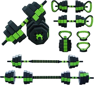 44LBS Adjustable Dumbbell Set, Free Weight Set with Connector 4 In1 Weights Dumbbells Set Used As Dumbbell, Barbell, Kettlebell and Push-Up for Home Gym Green