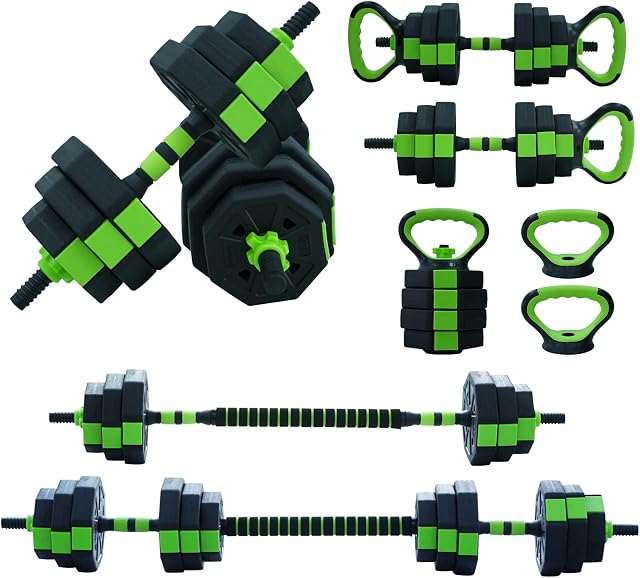 44LBS Adjustable Dumbbell Set, Free Weight Set with Connector 4 In1 Weights Dumbbells Set Used As Dumbbell, Barbell, Kettlebell and Push-Up for Home Gym Green