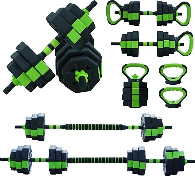 4-in-1 Adjustable Dumbbell Set, 44 LBS Free Weight Set with Dumbbell, Barbell, Kettlebell, Push Up Stand Options, Home Gym Fitness Workout Equipment for Men Women