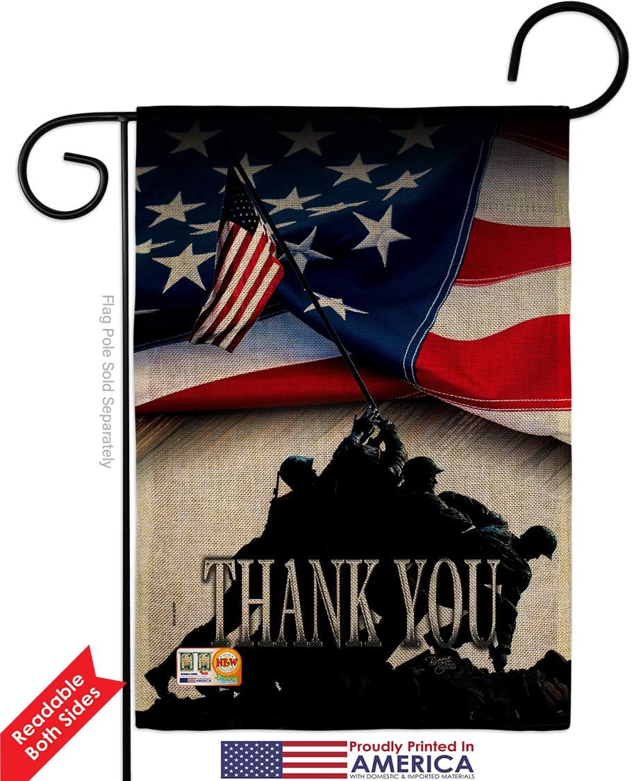 Thank You Burlap Garden Flag Armed Forces Marine Corps USMC Semper Fi United State American Military Veteran Retire Small Decorative Gift Yard House Banner Double-Sided Made In USA 13 X 18.5