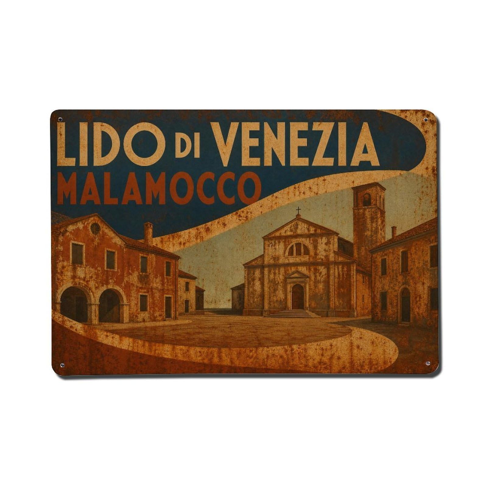 Huiyhb 8X12inch(20X30cm) Vintage Travel Lido Venezia Malamocco Historic Square Italy Metal Tin Sign
