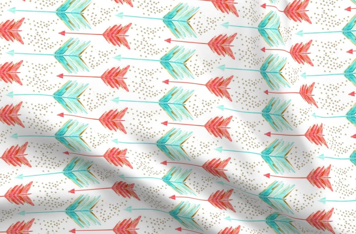 Spoonflower Fabric - Shot Gold Arrow Watercolor Aqua Coral Mint Water Printed on Upholstery Velvet Fabric Fat Quarter - Upholstery Home Decor Bottomweight Apparel