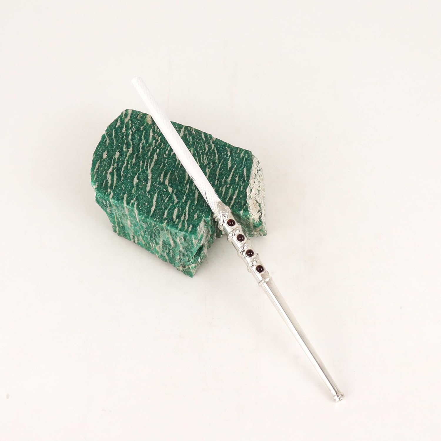 Generic Cigarette Holder with Natural Garnet Cabochons for Slim and Super Slim Cigarettes made of Solid Silver, Exceptional Gift for Smokers