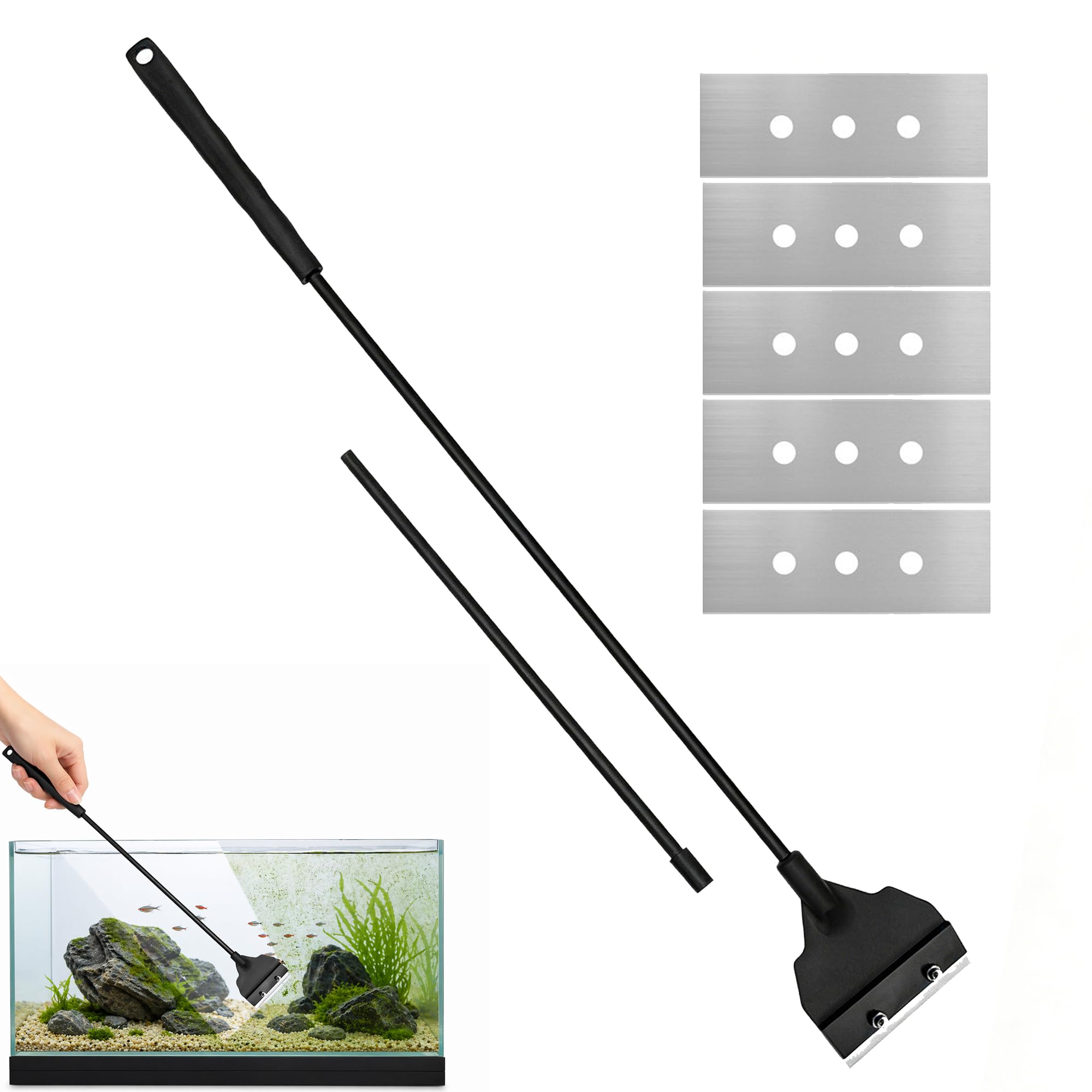 Mechioo 6 pcs Aquarium Algae Scraper Lightweight algae scraper fish tank with 5 Replaceable Blades aquarium glass scraper fish tank scraper for glass for Glass Fish Tank and Gravel Cleaning (65cm)