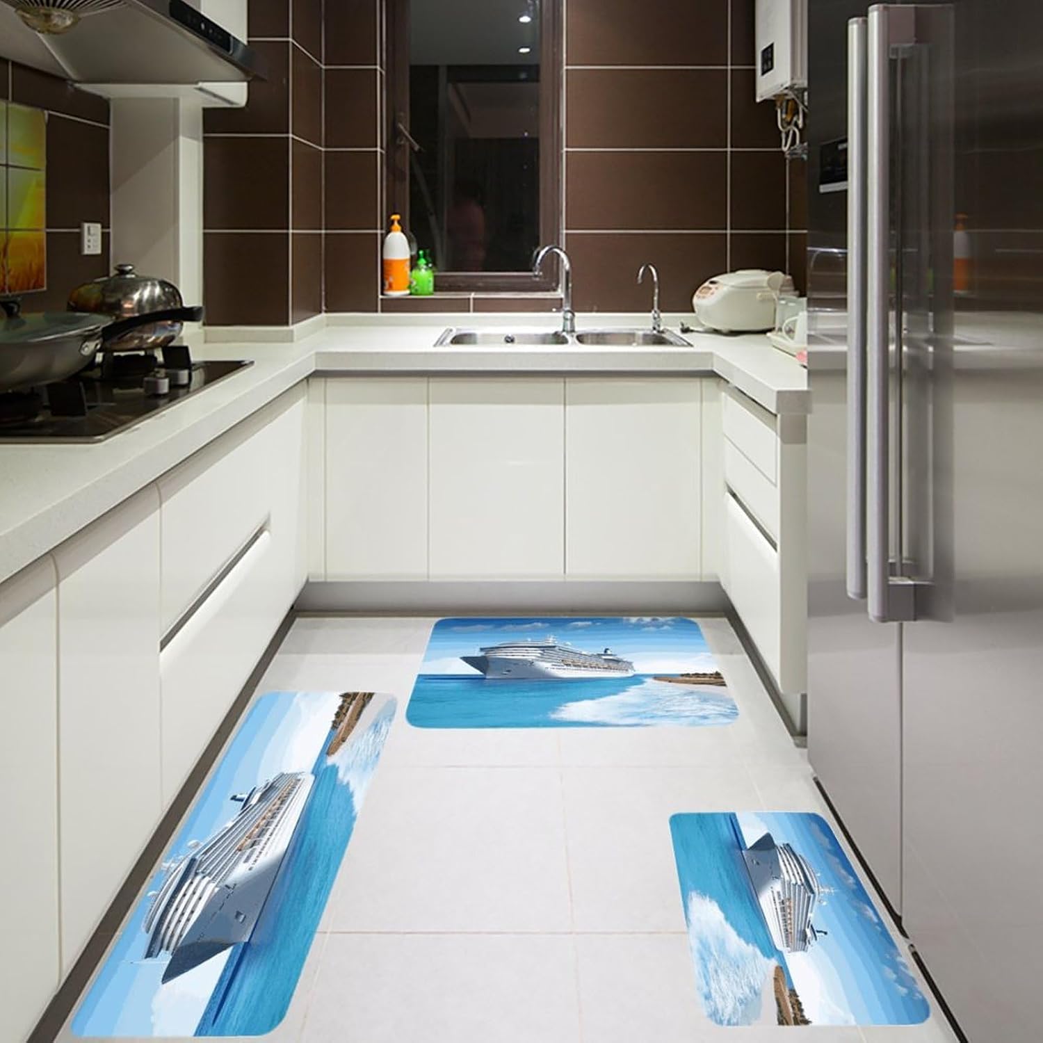 Seaside Cruise Ship Kitchen Mats for Floor 3 Pcs Kitchen Rugs