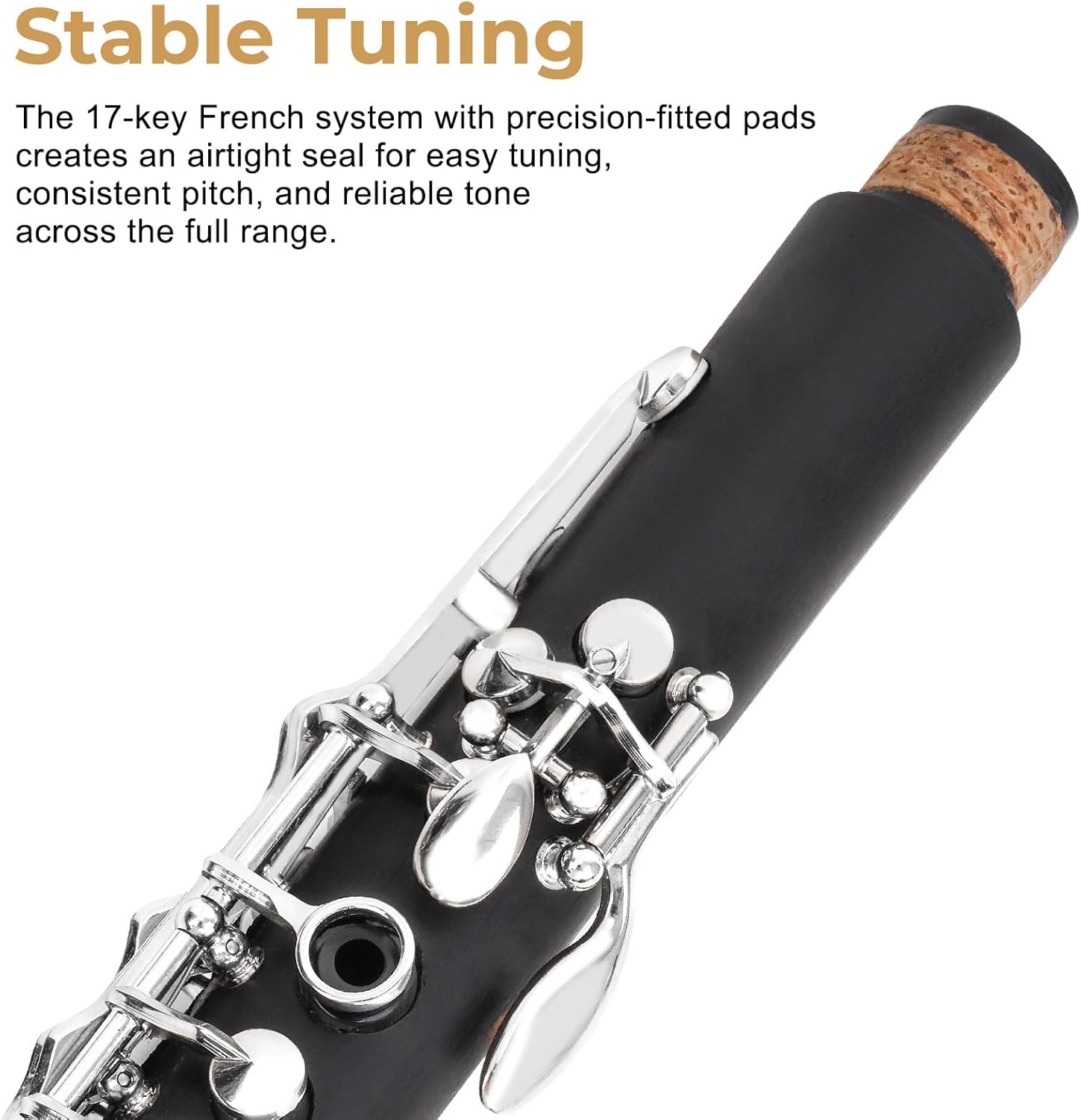 Vangoa Bb Clarinet Beginner Student Clarinet Kit for School Band 17 Nickel-Plated Keys B Flat Clarinet with Case Reeds Stand Cleaning Kit