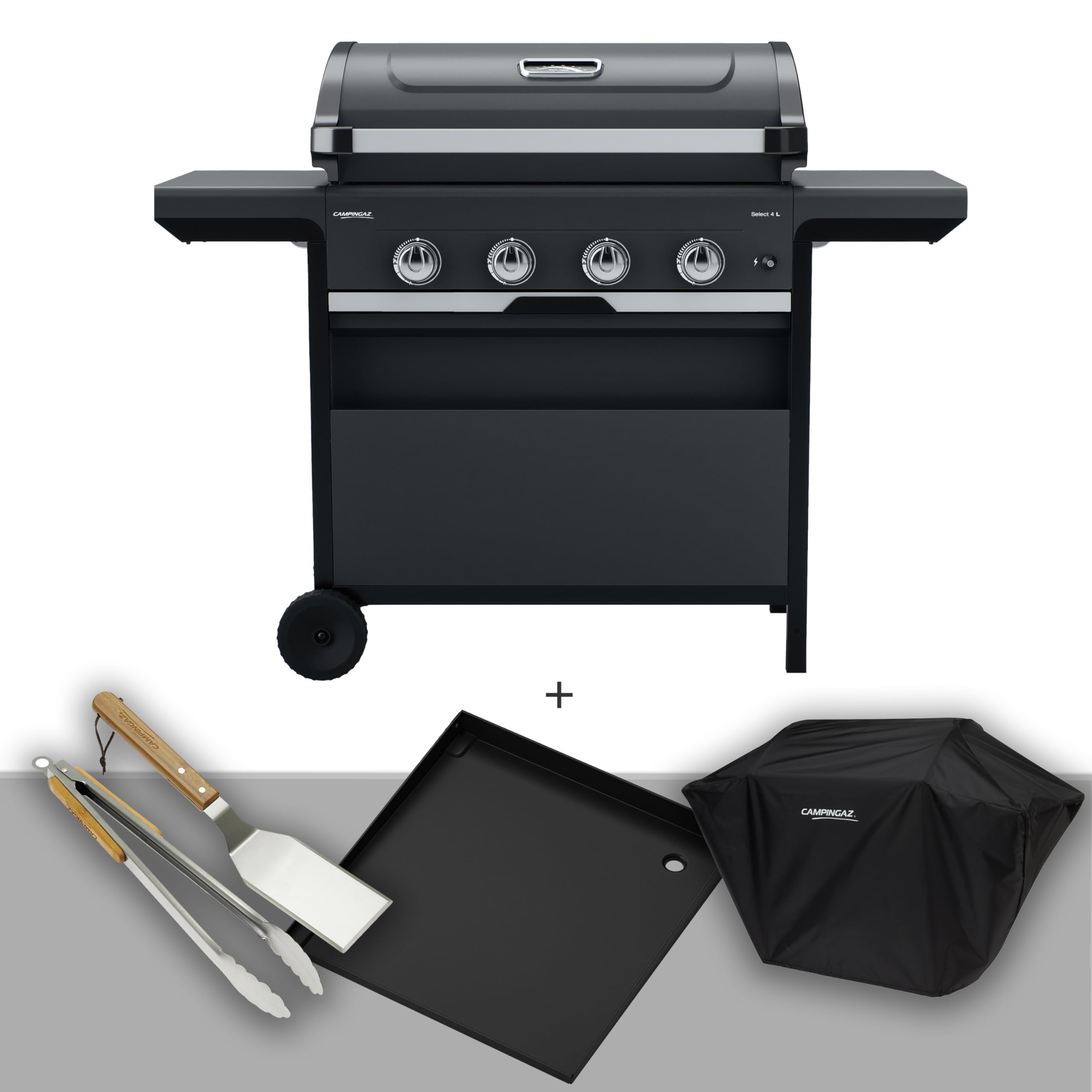 Campingaz Class 4 L Select Gas Barbecue | Barbacoa con Plancha, Carro, Ruedas y Tapa con Termómetro – 4 Quemadores | 12 kW Total, Negro