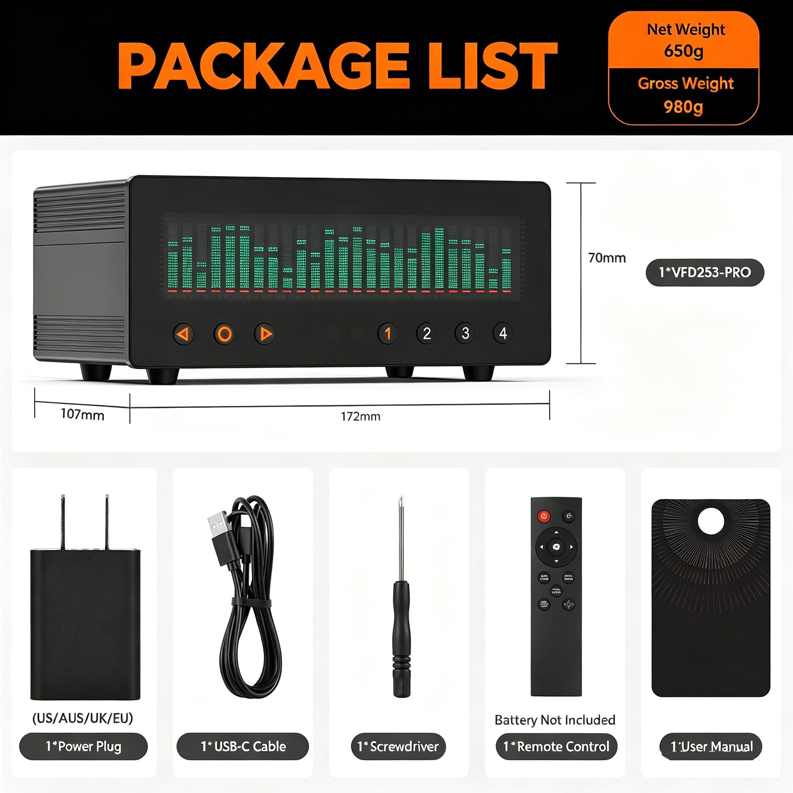 Visualizador De Audio De 4 Canales, Analizador De Espectro De Audio con Pantalla Vfd, Analizador De Espectro Vfd, 5 Modos De Espectro Principales, 2 Efectos De Visualización
