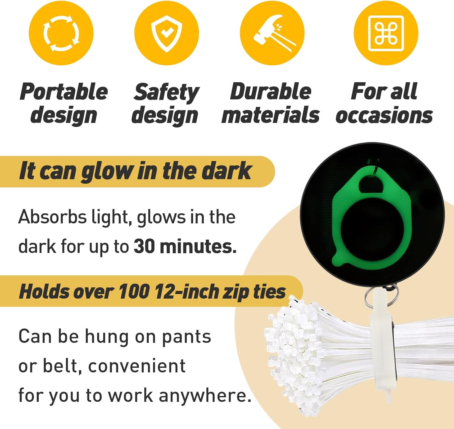 3 PCS Zip Tie Organizer Glows in The Dark, Lightweight Cable Tie Holder for Easy Organization Without Waste - Reusable Zip Tie Tool - Zip Tie Holder