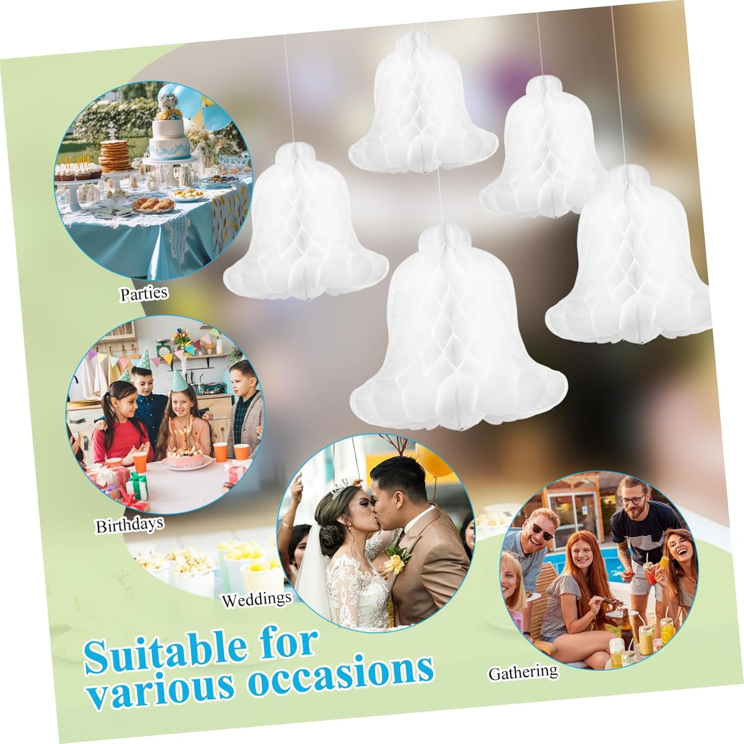 5pcs Honeycomb Bells Paper Hanging Decorations for Weddings Christmas Parties Showers Lightweight and Easy to Unique Honeycomb Design for Festive Atmosphere