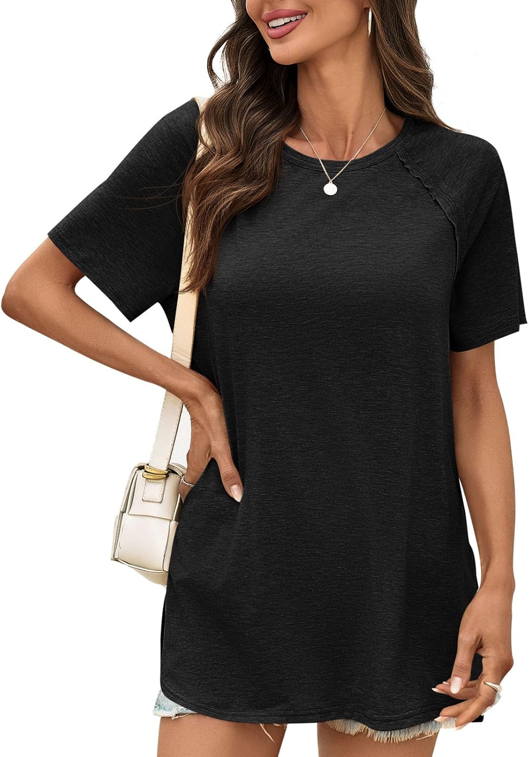 Cicy Bell Womens Short Sleeve Tunic Tops Summer Crew Neck Side Split T Shirts Casual Loose Fit Basic Tees Shirts - Image 3