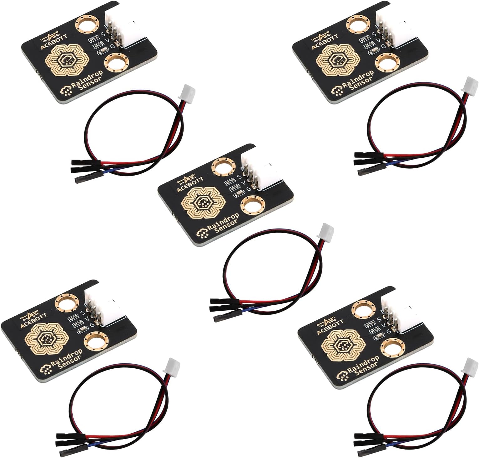 5Pcs Rain Water Sensor Module Smart Rain Drops Detection Wired Rain Weather Sensitivity Monitoring for Projects, DC 3V-5V DIY Weather Monitoring