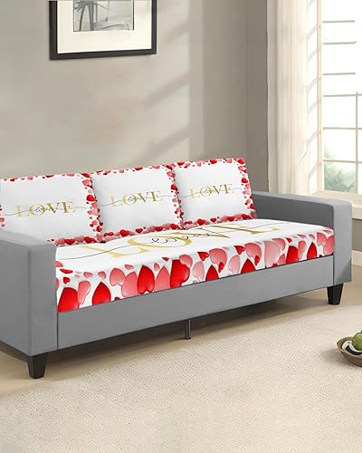 Miniatura 2 de Fundas de cojín elásticas para el día de San Valentín, seccional, individual, en forma de T, funda para sofá con parte inferior elástica, color rojo