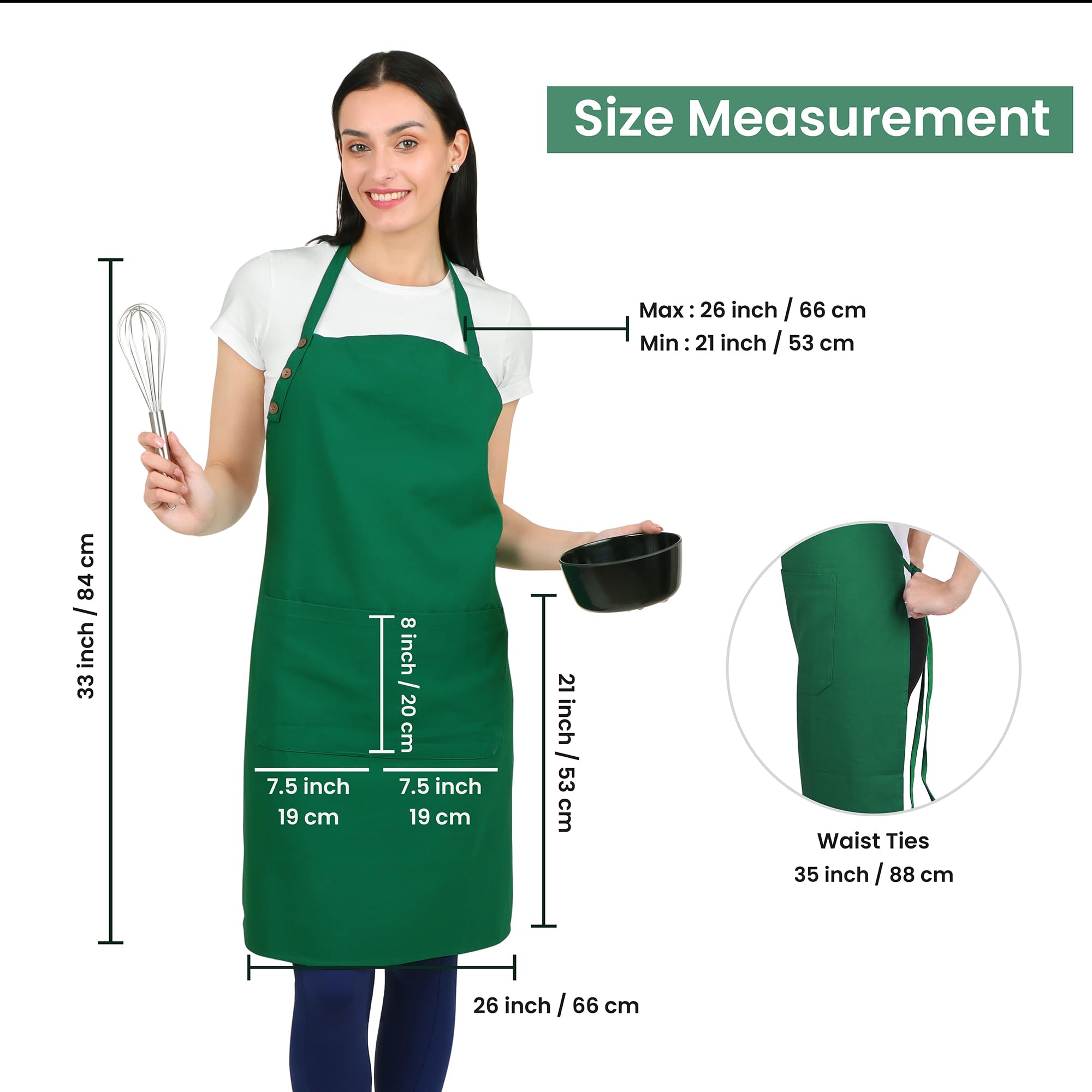 Delantal de cocina de algodón resistente a las gotas de agua con delantales ajustables para mujer con bolsillos, 8 opciones de color para cocinar
