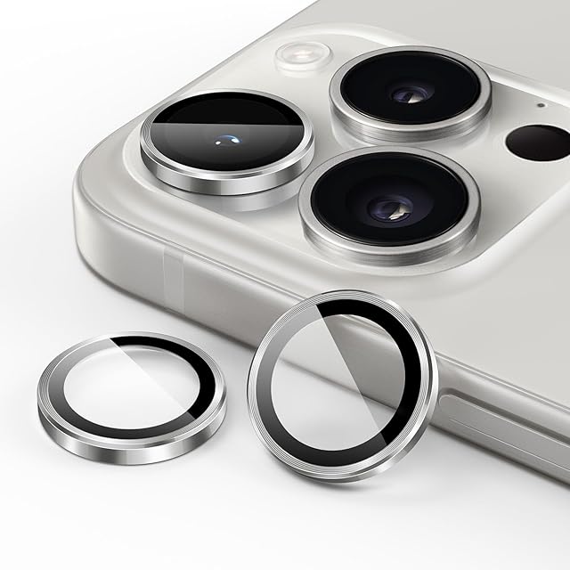 JETech Ochraniacz Obiektywu Aparat dla iPhone 15 Pro 6,1 Cala i iPhone 15 Pro Max 6,7 Cala, 9H Szkło Hartowane Metalowy Indywidualny Pierścień Cover, HD Przezroczyste, 3 Sztuki (Biały)