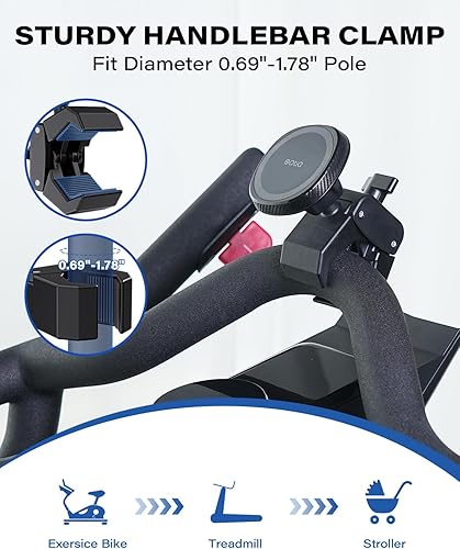 Miniatura 4 de OQTIQ Soporte para teléfono para bicicleta estática Peloton, abrazadera de alta resistencia y soporte magnético fuerte para teléfono 17 N54 para