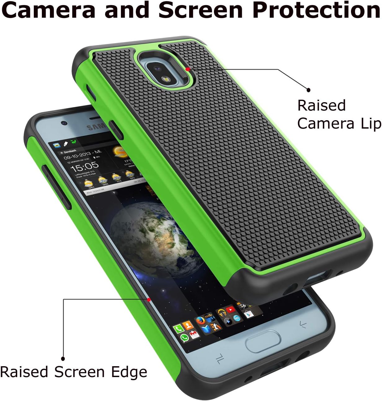 Galaxy J7 2018 Case, Takfox Phone Case for Samsung J7 Crown/J7 Refine/J7 Star/J7 V/J7 Aero/J7 Aura Protective Heavy Duty Shockproof Hard PC Back & Soft Silicone Dual Layer [Ysaturn] Armor Cover,Green
