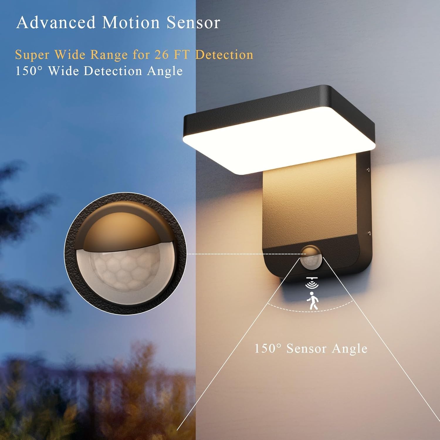 Motion Sensor Outdoor Light,Black LED 24W Exterior Motion Porch Light Modern Outdoor Wall Sconce IP65 Waterproof 3000K for House Garage