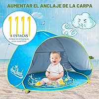 Vista 5 de Tienda playera Monobeach para bebés, portátil y con protección ultra violeta, refugio de piscinas para bebés.