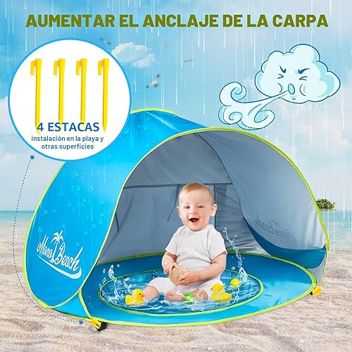 Miniatura 5 de Tienda playera Monobeach para bebés, portátil y con protección ultra violeta, refugio de piscinas para bebés.