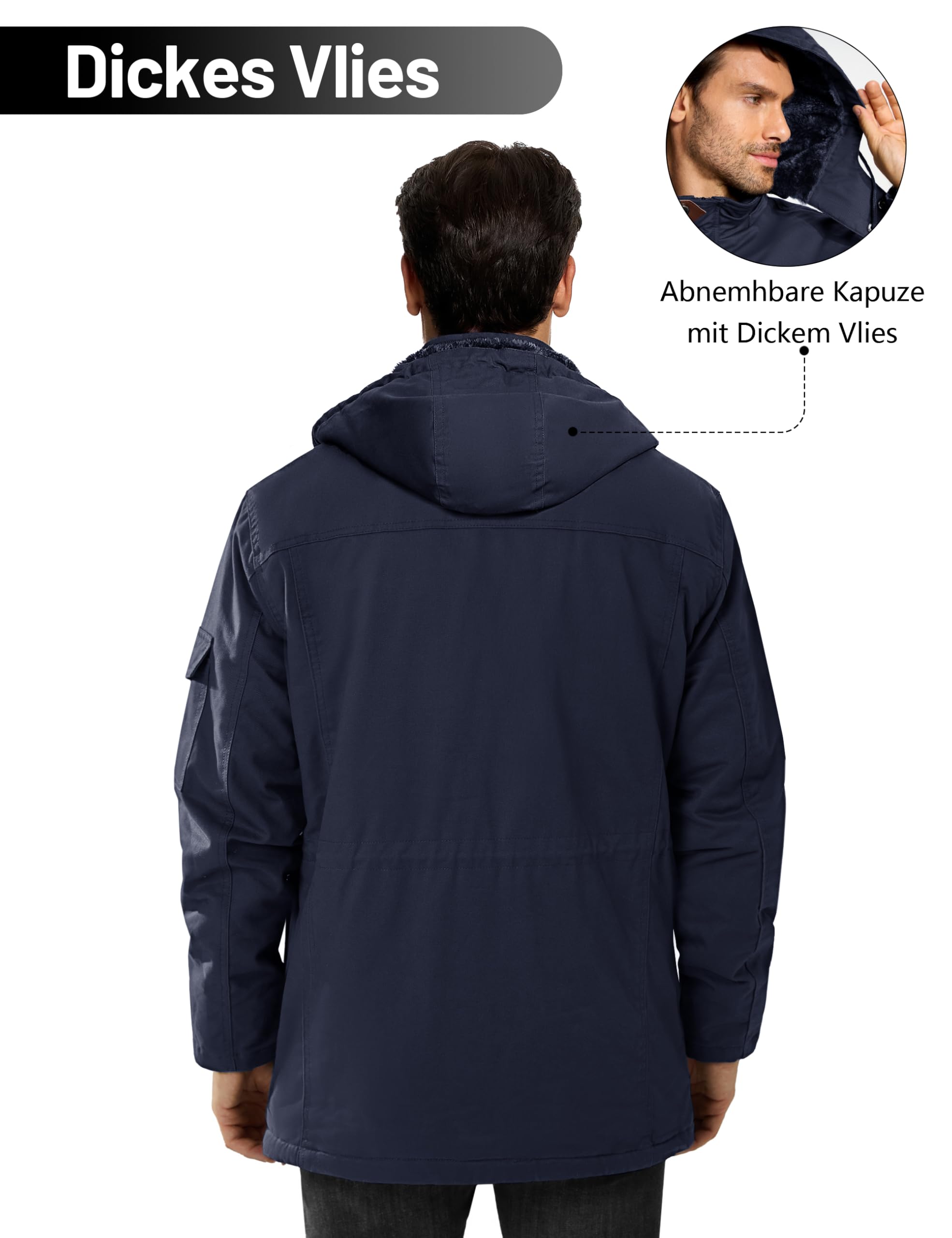KEFITEVD Winterparka Herren Fleece Gefüttert Winterjacke mit Viele Taschen