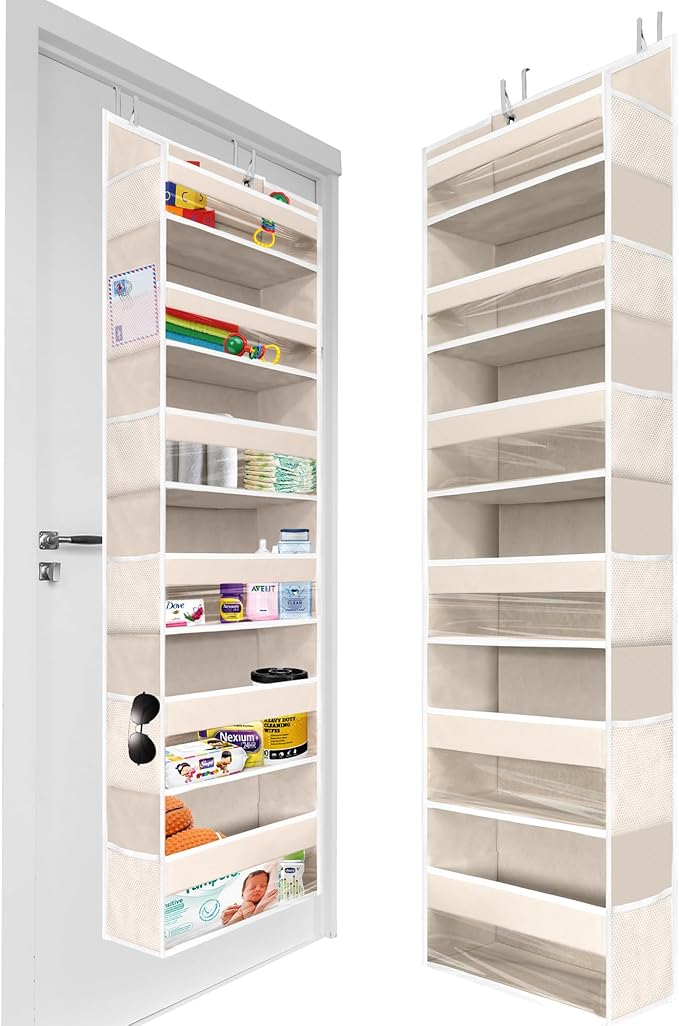 HOMELUX THEORY 1 PC Heavy Duty Over the Door Organizer 55x14x6.7, 6 Large Front & 12 Side Pockets, Hanging Storage Closet Door Organizer for Bedroom, Bathroom and Baby Nursery Storage (Light Gray)