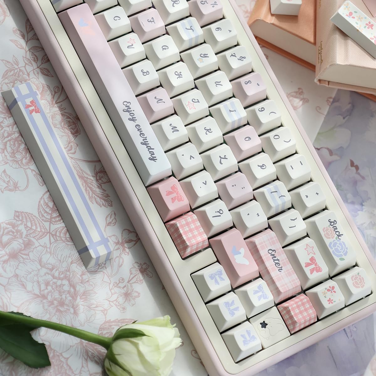 Sumgsn 152 Keys Pink Keycaps Dye Sub PBT Custom Keycap Set Fit for 60% 65% 75% 95% Mechanical Keyboard Cherry Mx Switches Mechanical Keyboard
