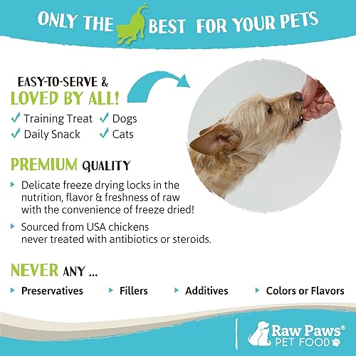 Miniatura 5 de Raw Paws Golosinas de corazones de pollo, 4 onzas Todos los alimentos naturales liofilizados para perros y gatos hurones Golosinas altas en