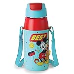 Cello Kidzbee Era Best Pals Inner Steel Insulated Kids Water Bottle, 400 ml, Light Blue | Leakproof Easy to Open Flip Top Cap with Inner Straw | Hot & Cold Water Bottle For Kids School, Picnic, Travel