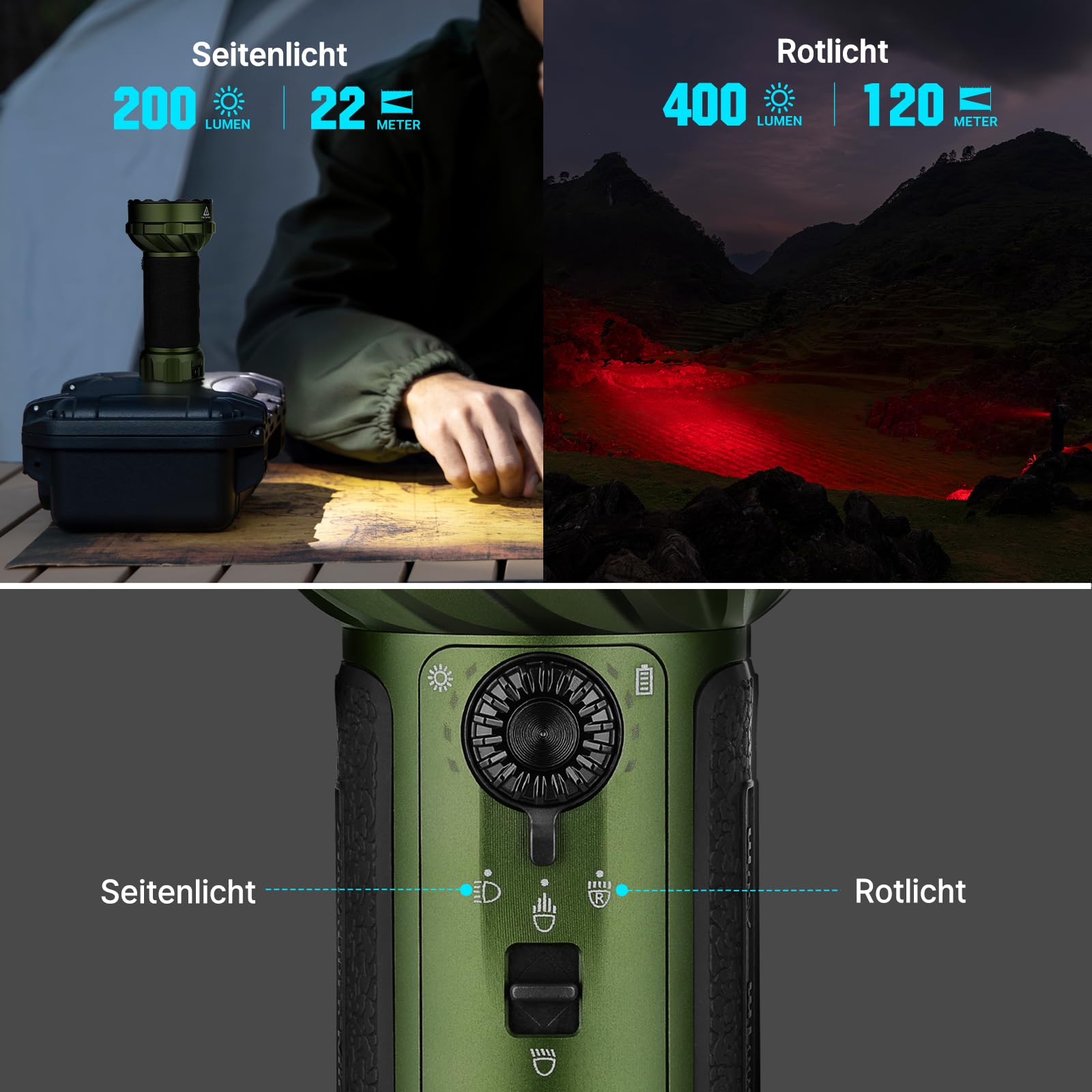 OLIGHT Marauder Mini 2 LED extrem helle Taschenlampe 10000 Lumen 750 Meter, USB-C aufladbare Taschenlampen mit 5Lichtmodi, IPX8 Handlampe mit Flut-und Fokussiertes Licht für Outdoor Camping (OD Green)