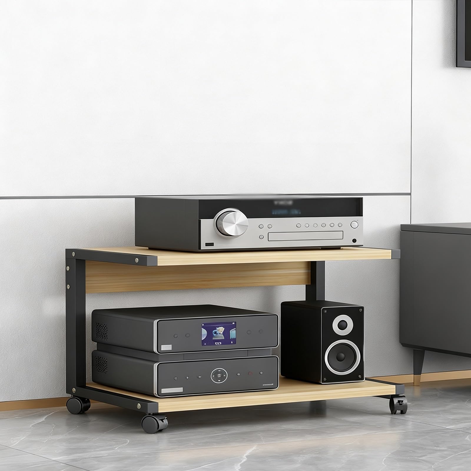 Étagère TV mobile en noyer pour vos soirées karaoké et bar à domicile