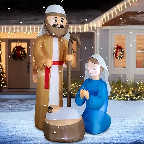 Miniatura 3 de DomKom Decoraciones inflables de Navidad de 7 pies para exteriores, Papá Noel con reno y caja de regalo, luces LED, decoración de patio inflable
