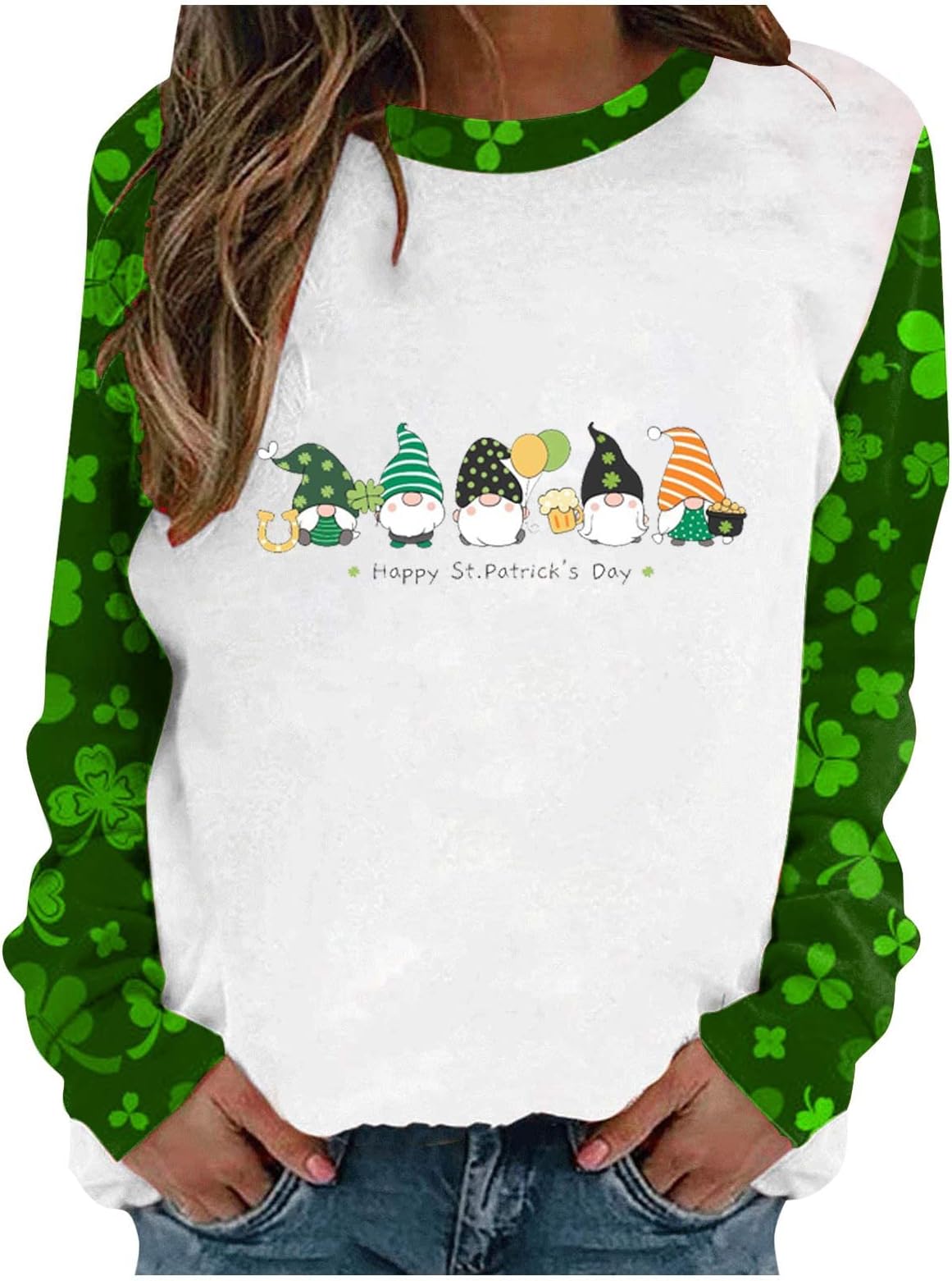 GenericSt. Patrick's Day Womens Casual Printed Long Sleeve Shirts Crewneck Tops Blouse Sweatshirt Pullover T-Shirt Tees