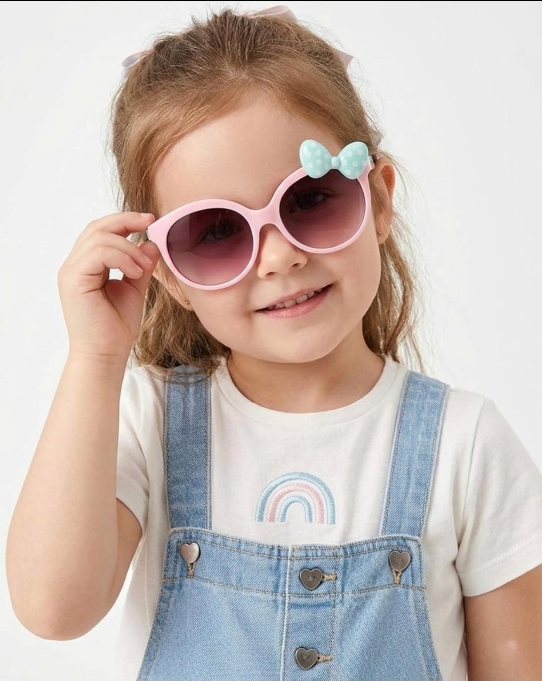 EYVORA EYEWEAR UV Protected Girl's Bow Cute Sunglasses Baby Personality Cartoon Travel Sunshade Glasses For 4 to 9 years (GREEN PINK) 2