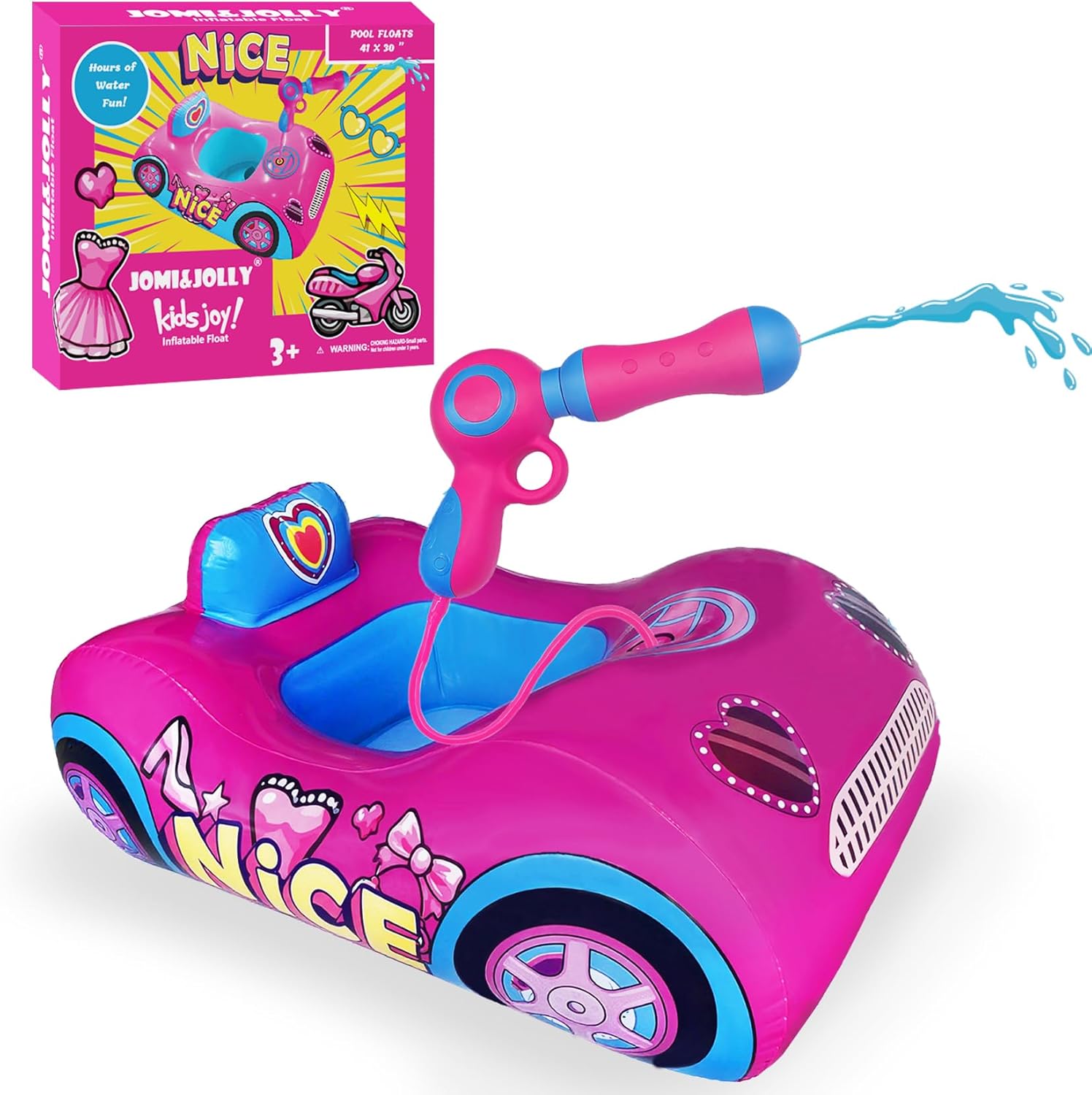 Kids Pool Floats with Pink Water Gun - Toddler Inflatable Pool Toys for Girls Ages 3-8，Princess Swim Float with 3-Layer Safety Seat, Fun Summer Outdoor Water Toy Gift for Kids, Repair Patches Included