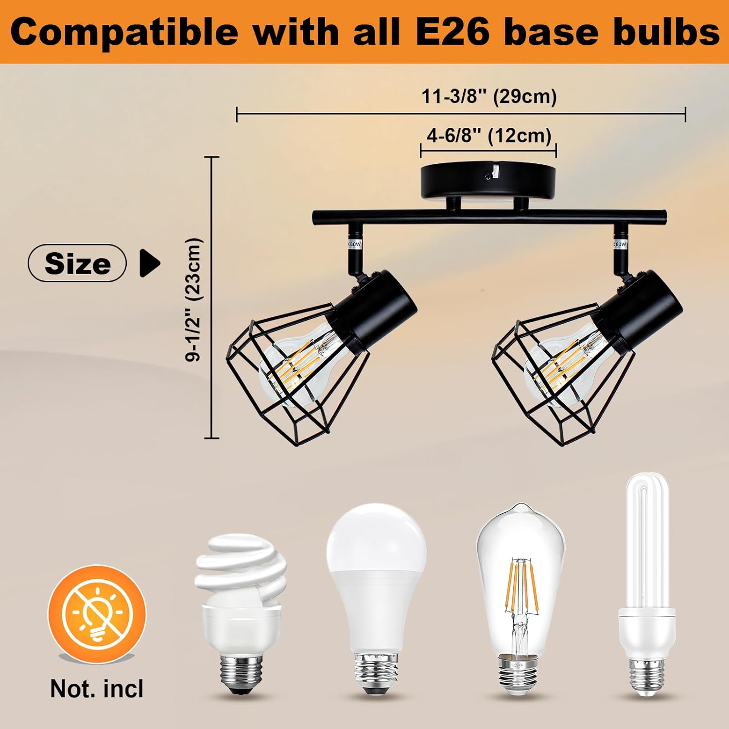 LTBLIGHT LED Track Lighting Kit, 2-Light Directional Ceiling Light Fixture, Black Metal Wire Cage Spotlight Fitting for Bedroom, Art Wall, Study Room, E26 Base, Bulbs Not Included