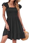 WNEEDU Robe d'été pour femmes 2026 Manche à volants de cou carré Mini Robe Casual fluide à plusieurs niveaux Swing robe soleil