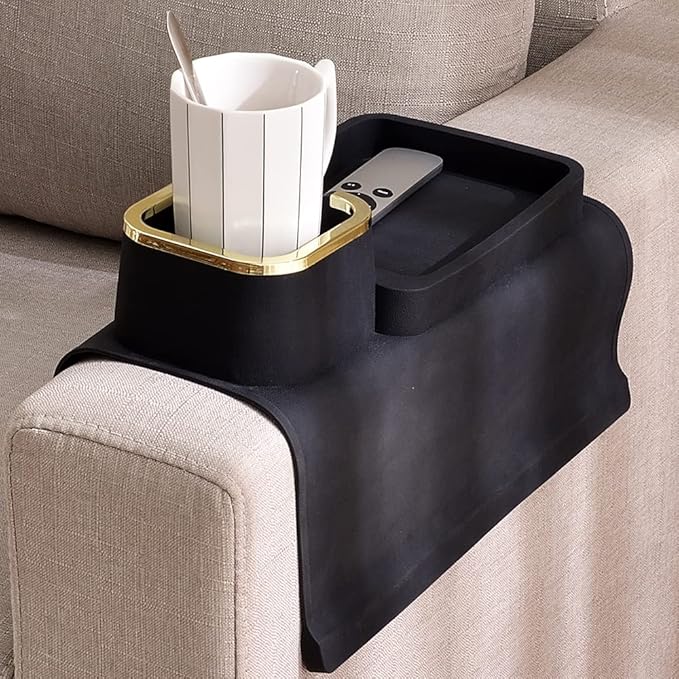 Couch Cup Holder Tray, Elimiko Silicone AntiSpill and Anti