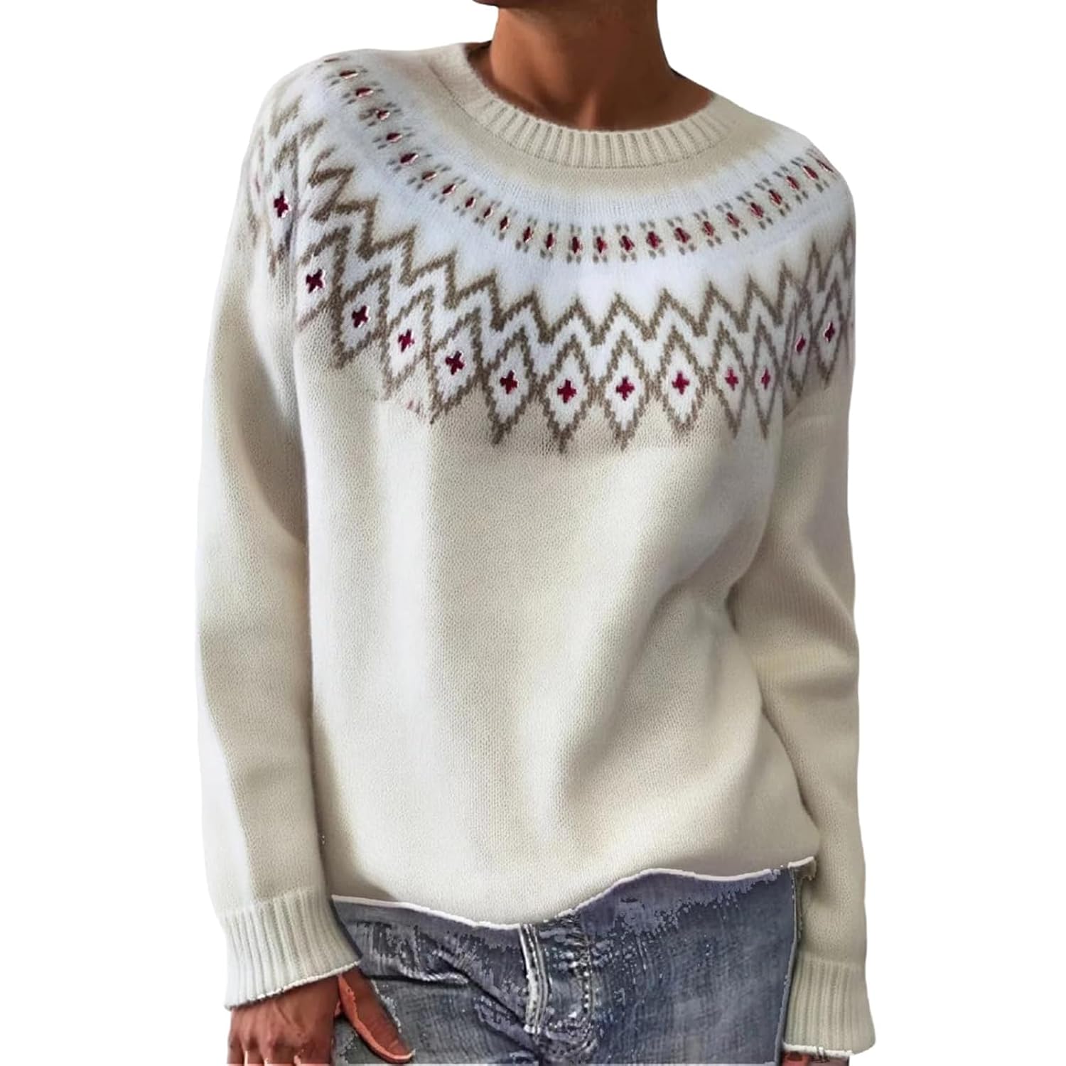 Sweaters for Women Fall Chunky Knit Striped Cute Sweater Knitted Long Sleeve Tunic Tops Loose Crew Neck Winter