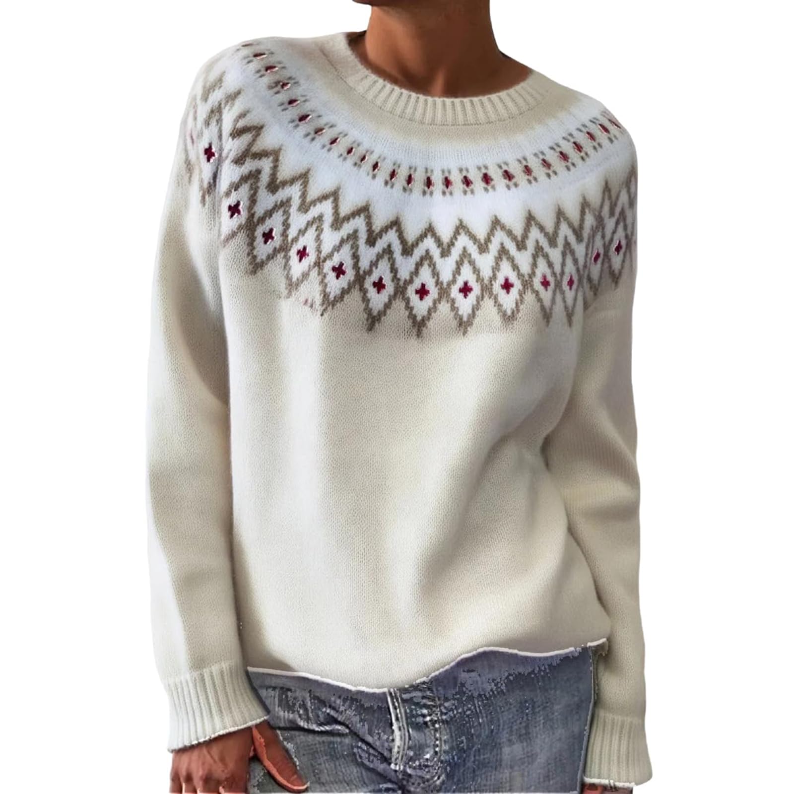 Sweaters for Women Fall Chunky Knit Striped Cute Sweater Knitted Long Sleeve Tunic Tops Loose Crew Neck Winter