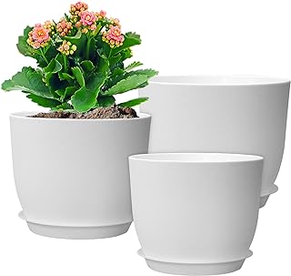WSMKSZ 10/9/8 inch Medium Flower Pots, 3 Pack Modern Decorative Plastic ...